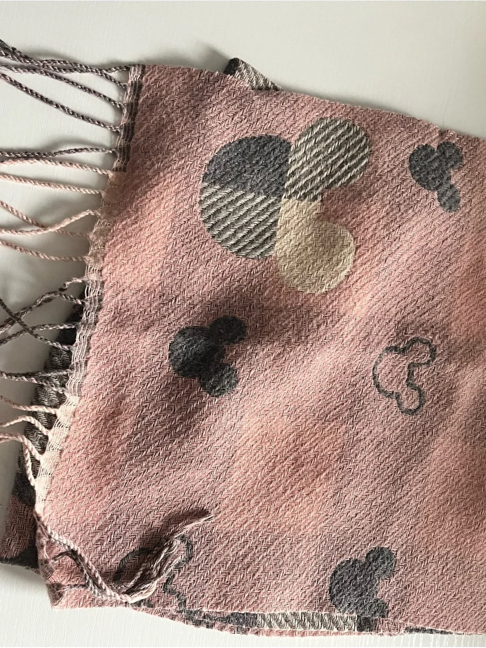 Disney Pink and Gray Plaid Mickey Mouse Fringe Scarf Wrap